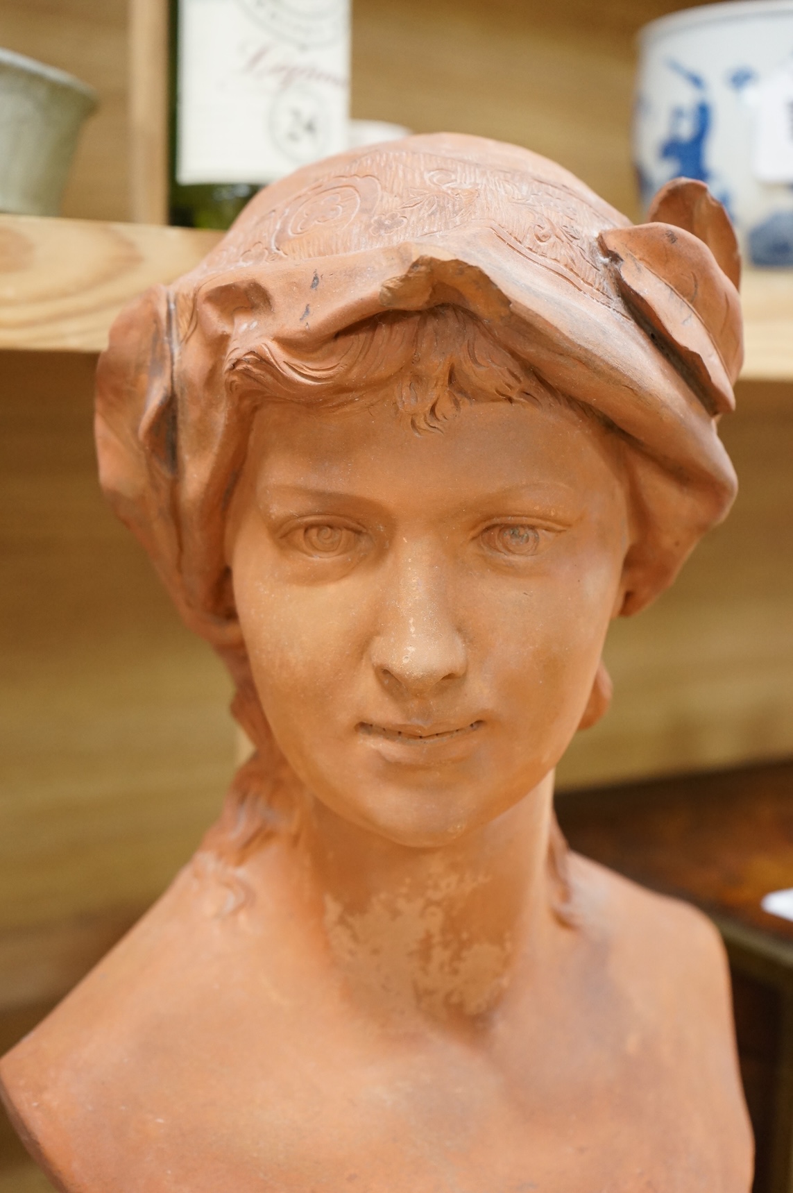 A Bretby classical terracotta bust, 51cm